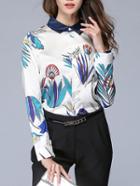 Shein Flower Print Contrast Neckline Shirt