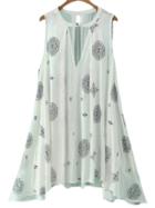 Shein Beige Pocket Cut Out Front Vintage Printed Dress