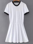 Shein White Contrast Round Neck Knit Skater Dress