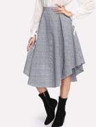 Shein Fold Pleat Curved Plaid Skirt