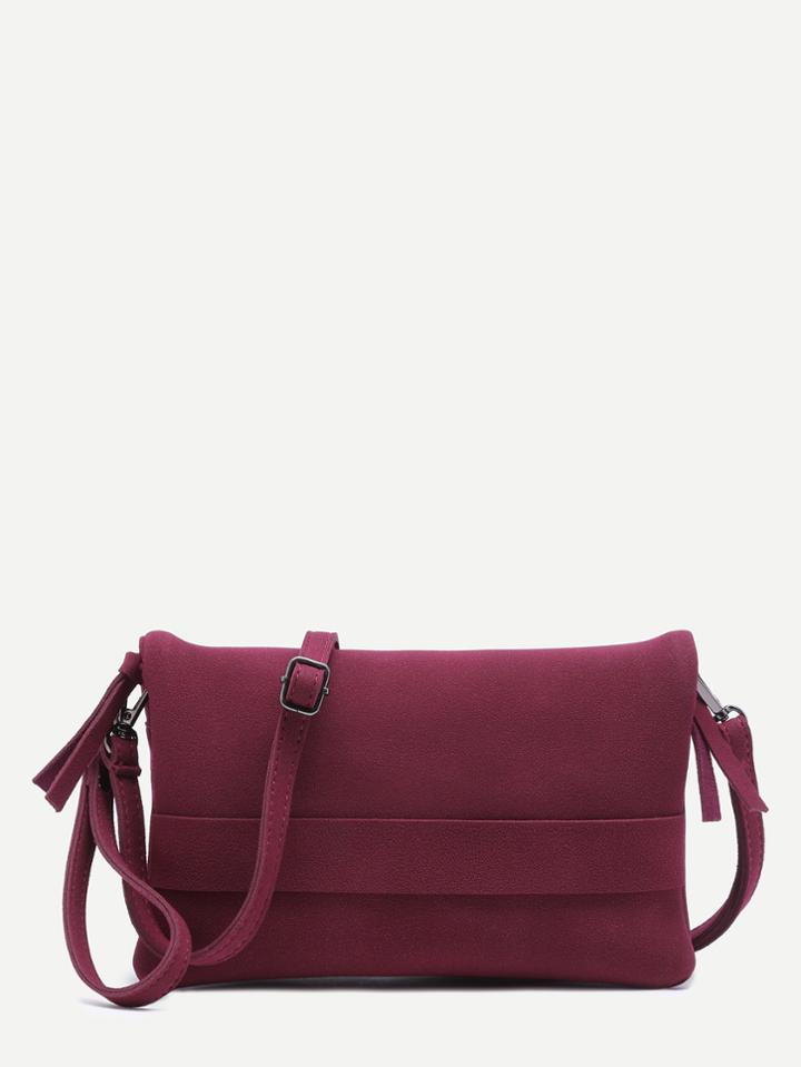 Shein Burgundy Nubuck Leather Flodover Clutch Bag With Strap