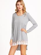 Shein Pale Grey Contrast Lace Hem High Low Dress