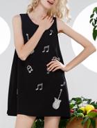 Shein Black Musical Note Beading Shift Dress