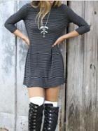 Shein Navy Crew Neck Striped T-shirt Dress