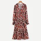 Shein Leopard Print Ruffle Hem Chiffon Dress