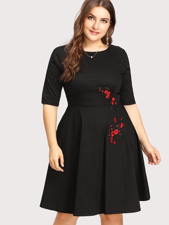Shein Plum Blossom Embroidered Applique Dress