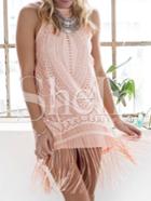 Shein Pink Sleeveless Crochet Lace Tassel Dress