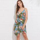 Shein Tropical Print Wrap Cami Dress