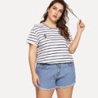 Shein Plus Embroidered Cactus Applique Striped Tee