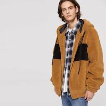 Shein Men Zip Up Drawstring Teddy Hoodie Jacket