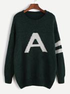 Shein Dark Green Drop Shoulder Varsity Pattern Sweater