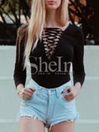 Shein Black Lace Up Neck Slim T-shirt