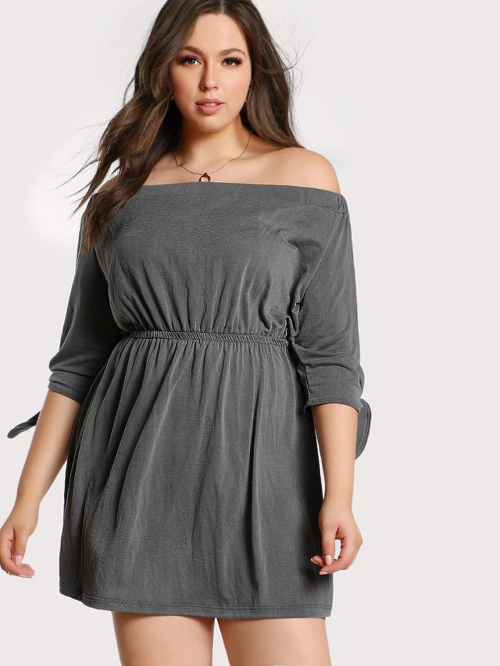 Shein Off Shoulder Elastic Waist Tie Sleeve Dress