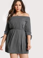 Shein Off Shoulder Elastic Waist Tie Sleeve Dress