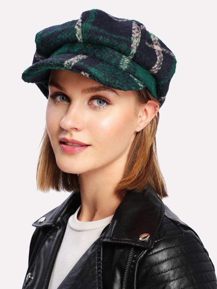 Shein Wool Blend Plaid Newsboy Hat