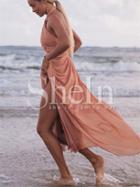Shein Pink Beachy Auburn Convertible Cross Halter Backless Maxi Dress