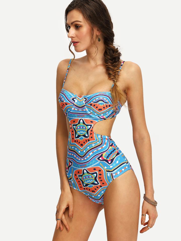 Shein Tribal Print Cutout One-piece Swimwear