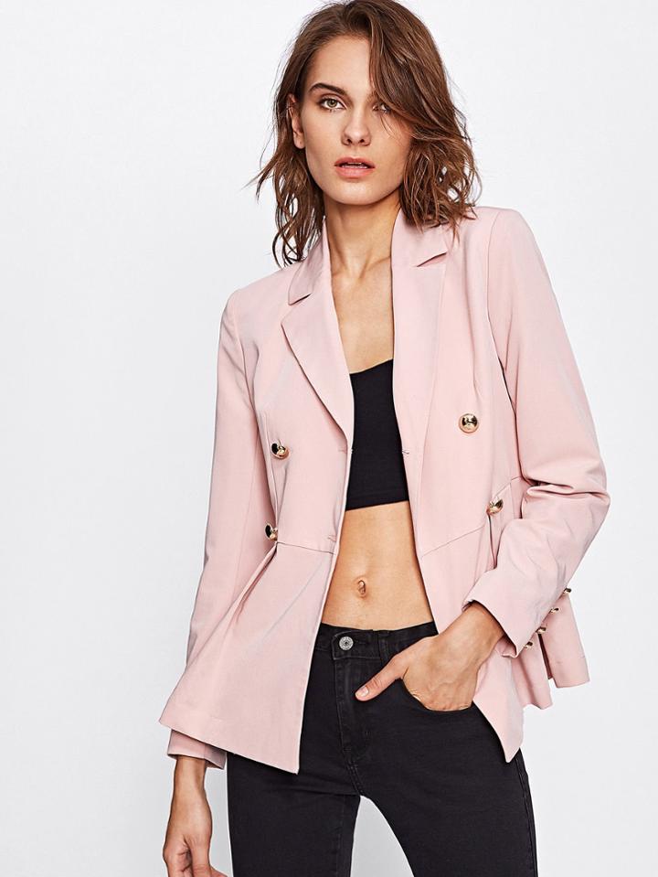 Shein Gold Button Detail Box Pleated Peplum Blazer
