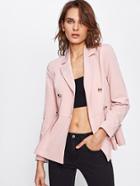 Shein Gold Button Detail Box Pleated Peplum Blazer