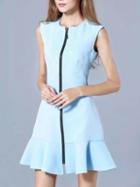 Shein Light Blue Round Neck Sleeveless Zip Fishtail Dress