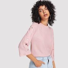 Shein Buttoned Sleeve Pinstripe Top