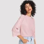Shein Buttoned Sleeve Pinstripe Top