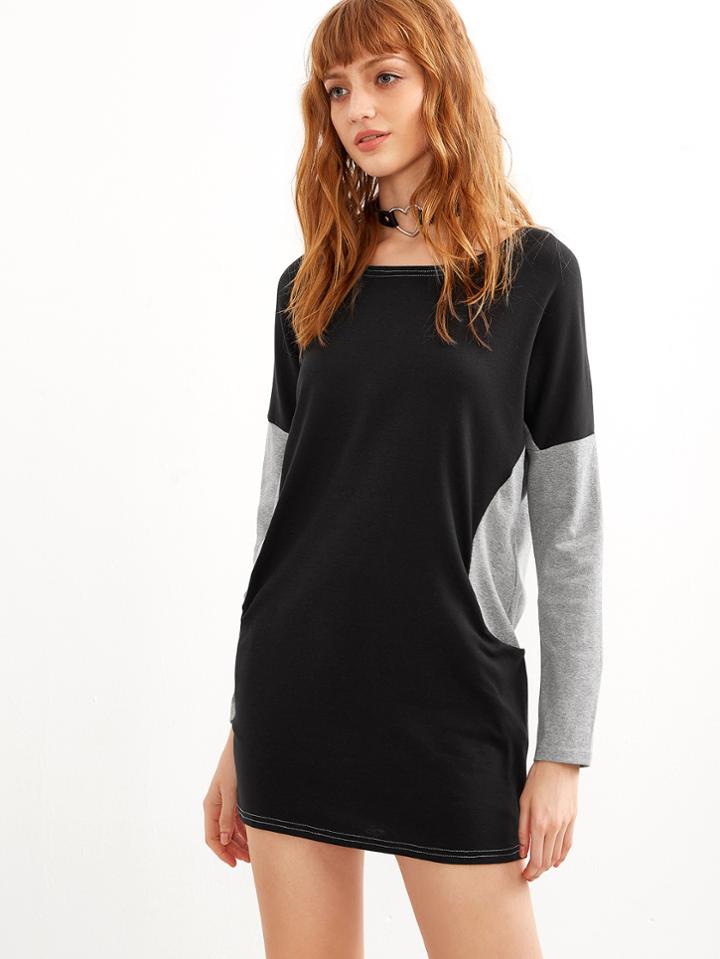 Shein Color Block Drop Shoulder Pockets Tee Dress