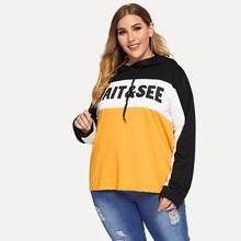 Shein Plus Letter Print Half Placket Sweatshirt