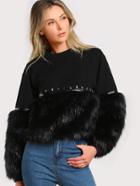 Shein Gem Beading Faux Fur Panel Sweatshirt