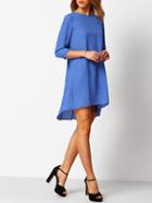 Shein Blue Crew Neck Pleated Loose Dress