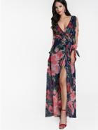 Shein Surplice Front Open Back Split Sleeve Floral Dress