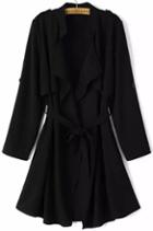 Shein Black Long Sleeve Epaulet Tie-waist Trench Coat