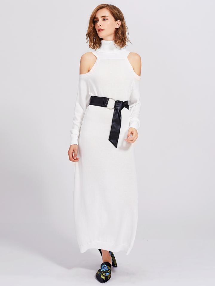 Shein Roll Neck Open Shoulder Sweater Dress