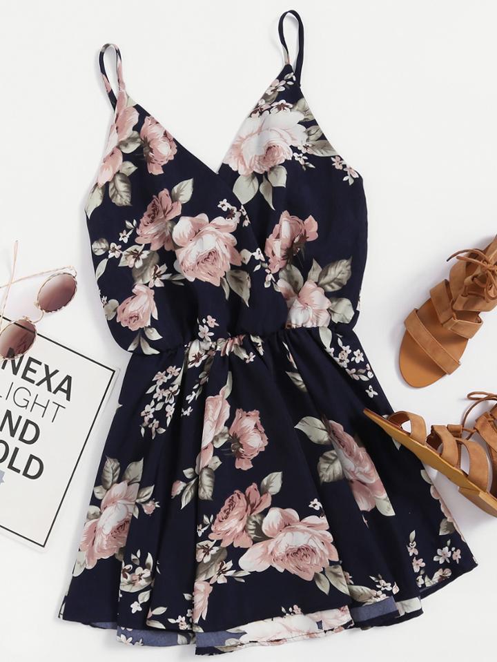 Shein Floral Print Random Surplice Cami Dress