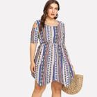 Shein Plus Cut Out Shoulder Geo Print Dress