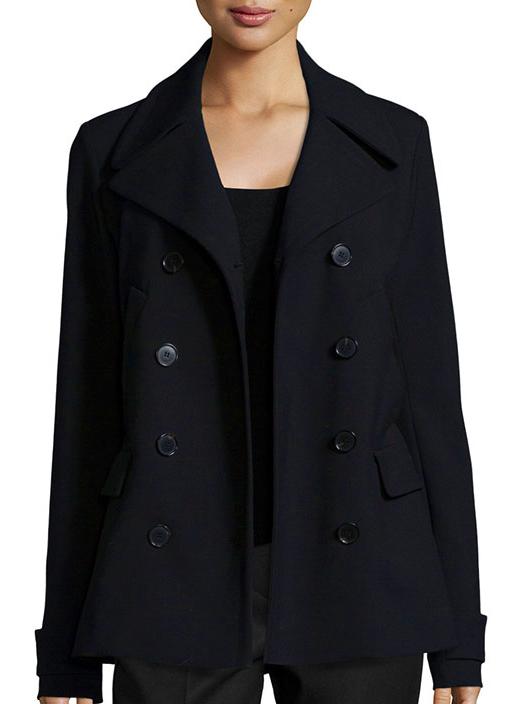 Shein Navy Lapel Long Sleeve Pockets Coat