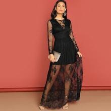 Shein Contrast Lace Deep V-neck Dress