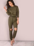 Shein Knee Cut Out Jumper Olive