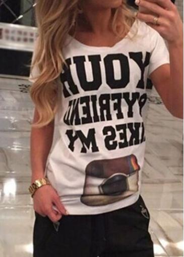 Rosewe Printed Round Neck Cap Sleeve T Shirt
