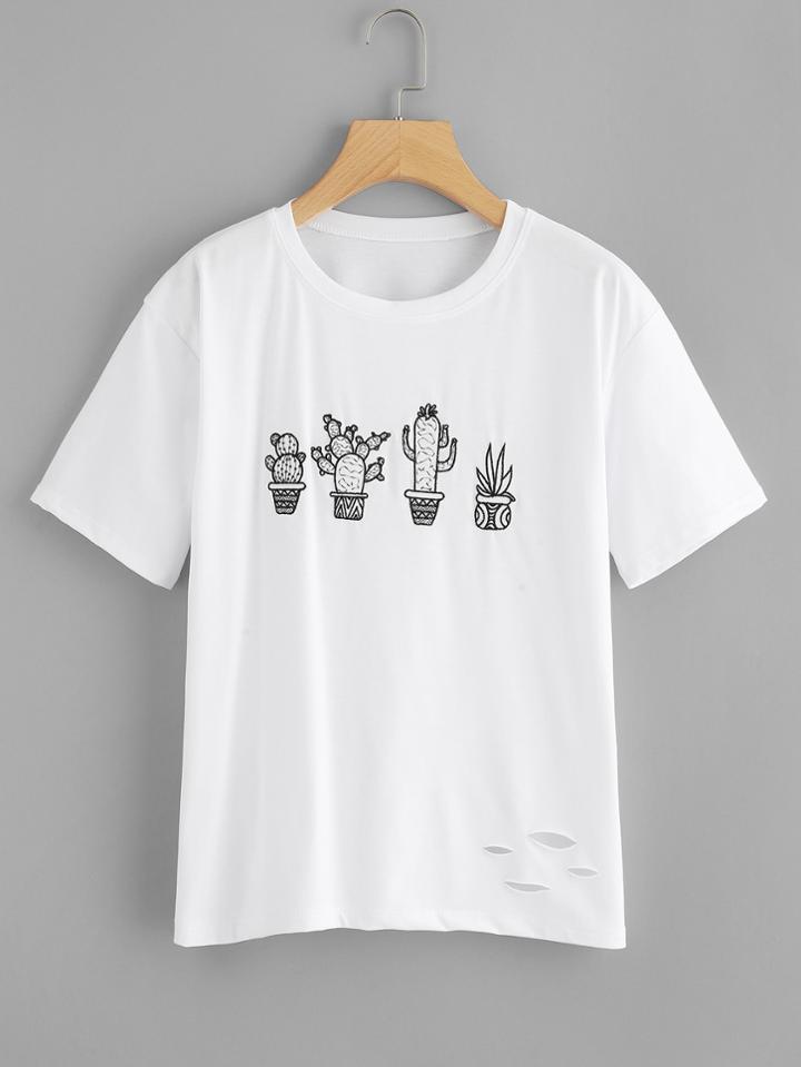 Shein Cactus Embroidered Tee