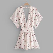Shein Double Plunging Calico Print Romper