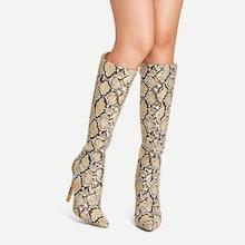 Shein Snakeskin Print Knee Length Boots