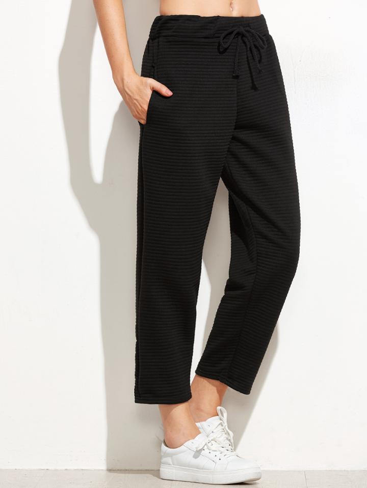 Shein Drawstring Ribbed Black Pants