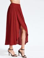 Shein Smocked Waist Crinkle Dip Hem Wrap Skirt