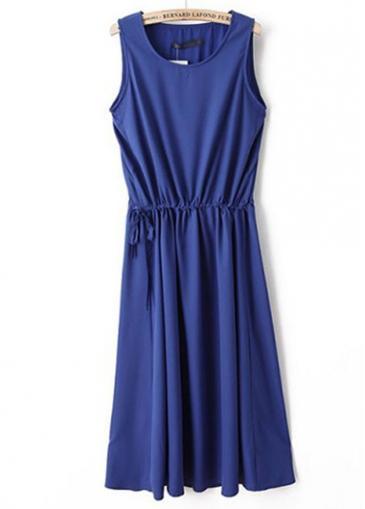 Rosewe Fabulous Round Neck Blue Tank Dress For Summer