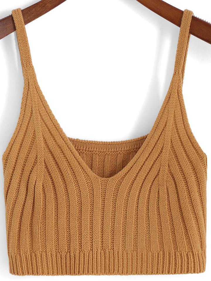 Shein Khaki Spaghetti Strap Knit Cami Top