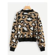 Shein Plus Contrast Trim Leopard Sweater