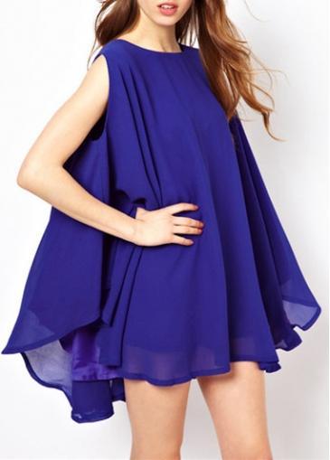 Rosewe Chic Round Neck Sleeveless Solid Blue Straight Dress