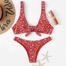Shein Random Calico Print Knot Front Bikini Set