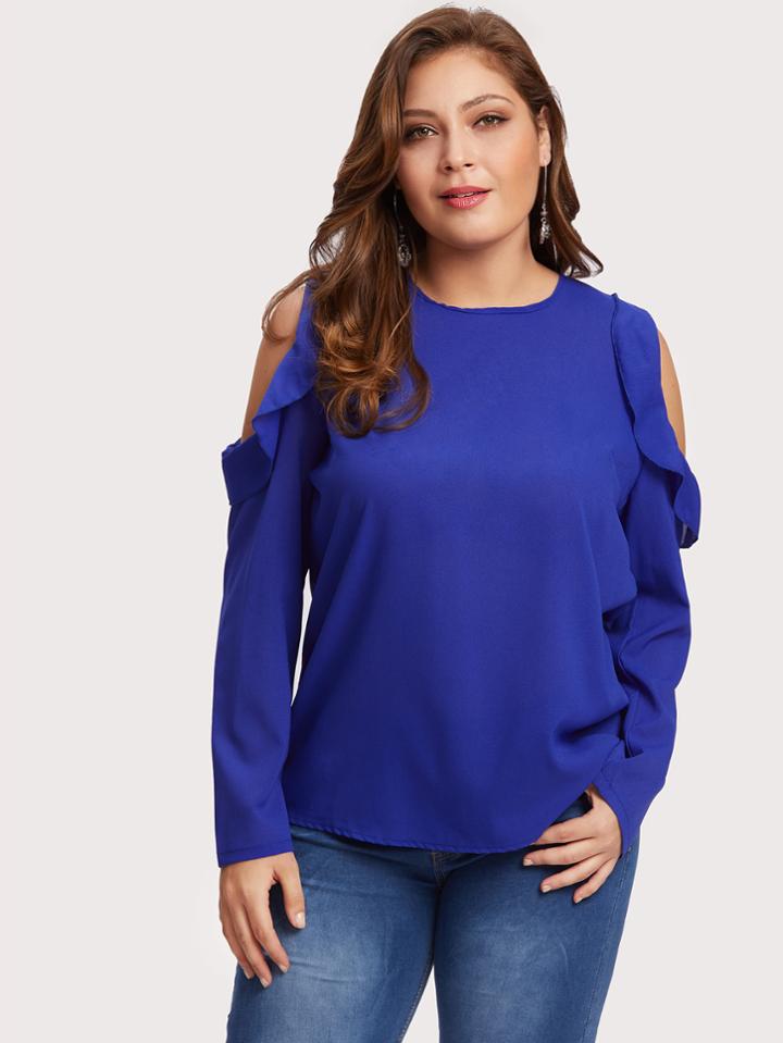 Shein Cold Shoulder Ruffle Trim Keyhole Back Top